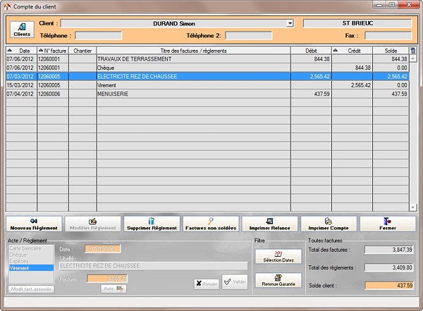 Compte du client